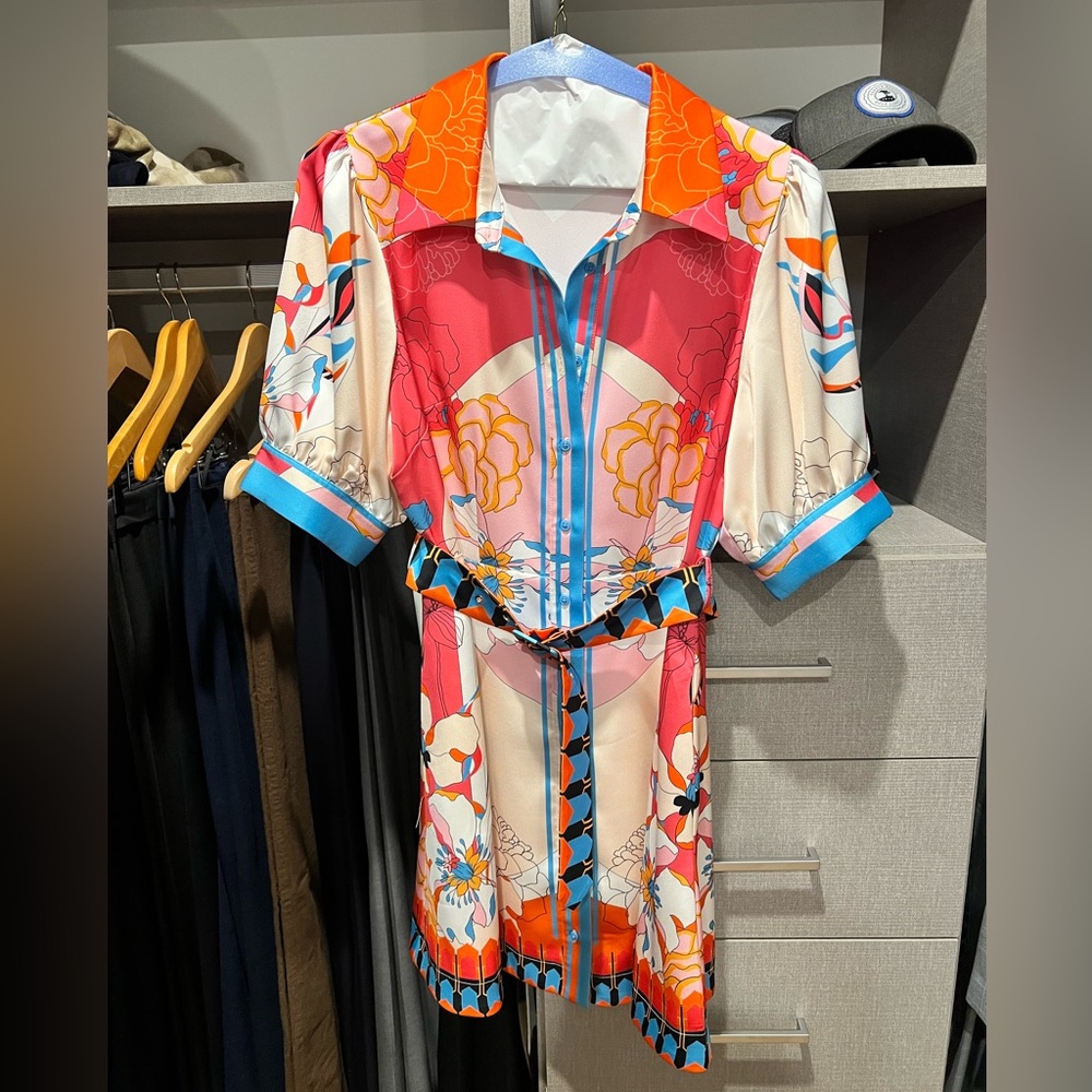 Gently worn belted mini dress. Great with flats, wedges or cute sneakers